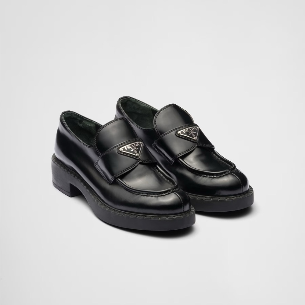 Prada black leather loafers size 38